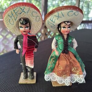 Vintage Mexican Dolls‎ Hand Painted Native Costume Folk Art Man Woman Set 2